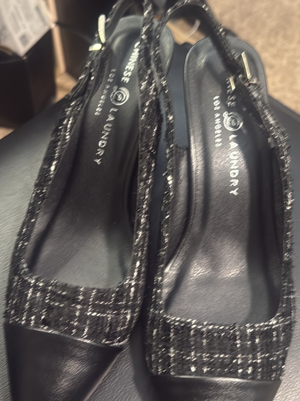 Chinese Laundry Black Tweed Pointed Toe Slingbacks